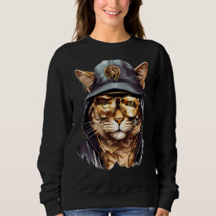 Sweatshirt Chat Gangster Hip hop portant des lunettes de sole