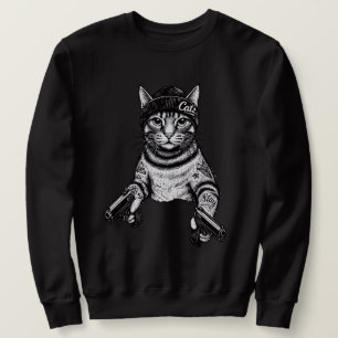 Sweatshirt Chat Gangster Tatoué Art Kitty Streetwear Cool