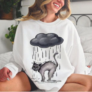 Sweatshirt Chat gris aquarelle le jour de la pluie