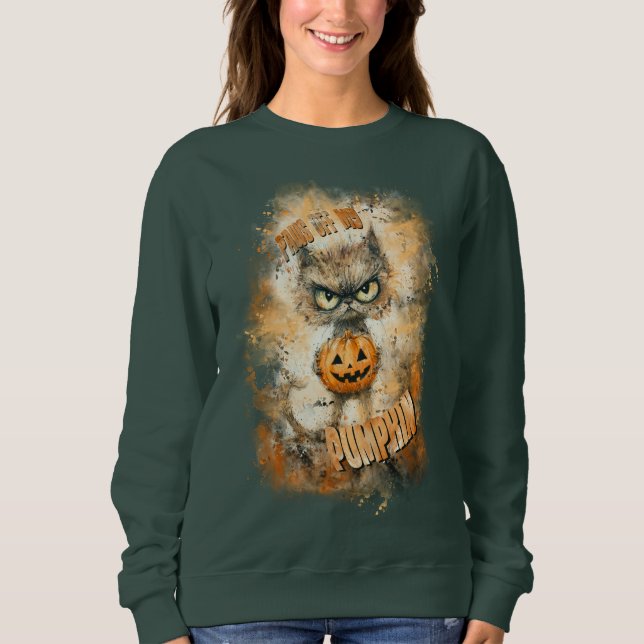 Sweatshirt Chat Halloween Cranky Avec Citrouille (Devant)