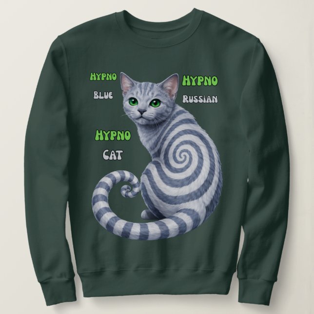 Sweatshirt Chat hypnotique Bleu Russe (Design devant)