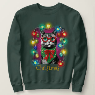 Sweatshirt Chat jouable avec/ brillant décor de Noël