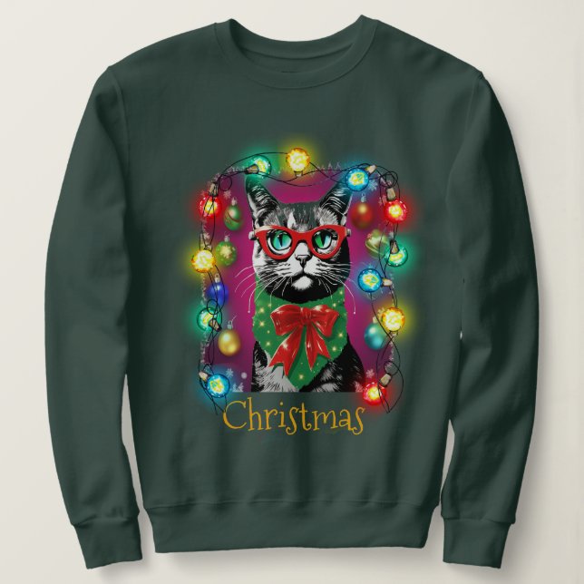 Sweatshirt Chat jouable avec/ brillant décor de Noël (Design devant)