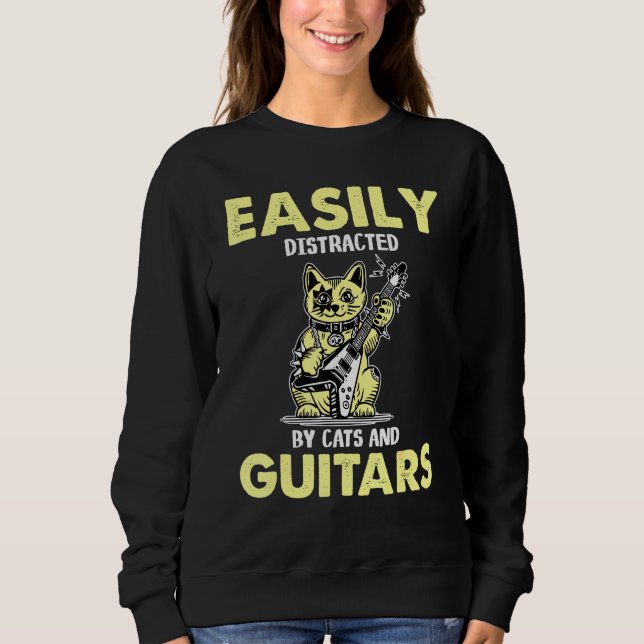 Sweatshirt Chat Jouer De La Guitare Facilement Distrait Par L (Devant)