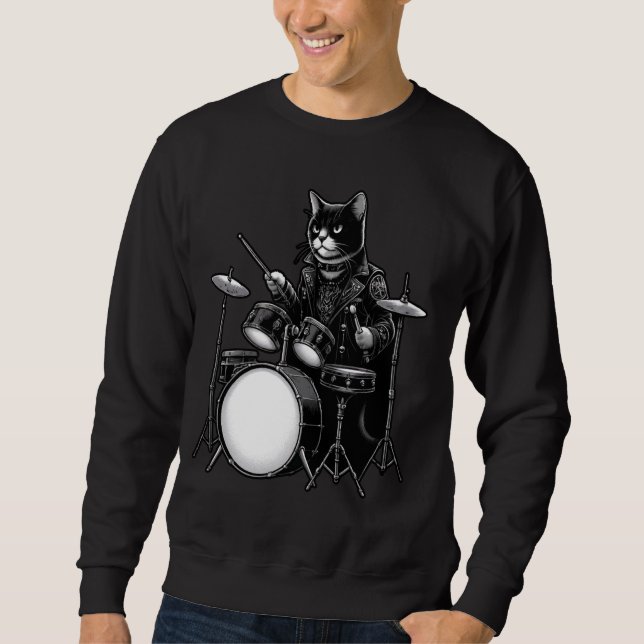 Sweatshirt Chat Jouer Des Tambours Amoureux des chats Pour Le (Devant)