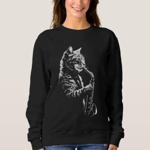 Sweatshirt Chat Jouer Saxophone Vintage Jazz Musicien Saxoph