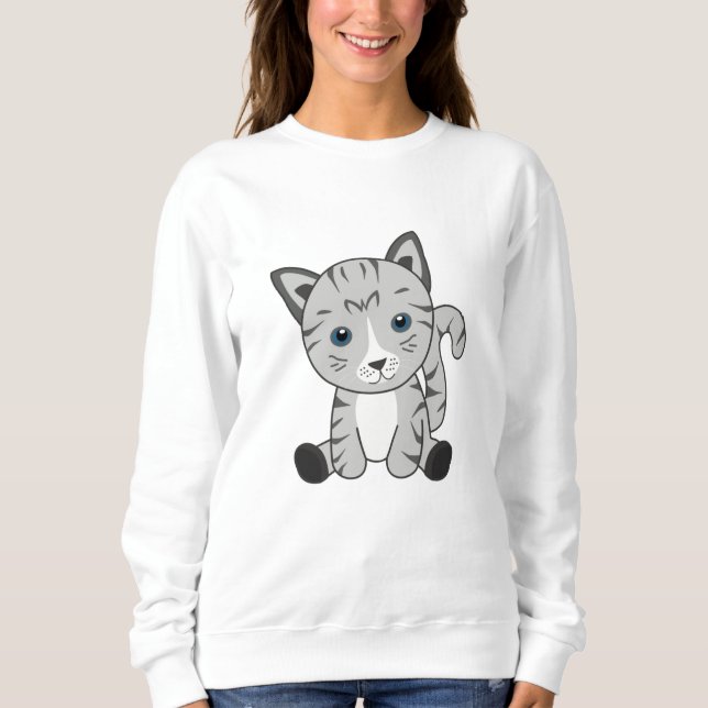 Sweatshirt Chat Kitty Gris Fourrure Nez mignon Animaux (Devant)