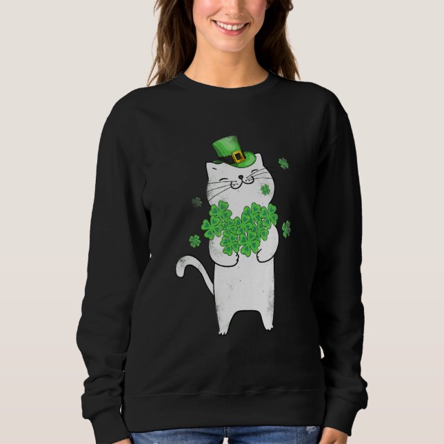 Sweatshirt Chat Leprechaun T Chemise Chat Shamrock St Patrick (Devant)