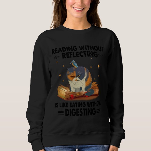 Sweatshirt Chat lisant sans réfléchir livre grincheux (Devant)