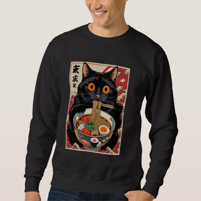 Sweatshirt Chat Manger Ramen Drôle (Devant)