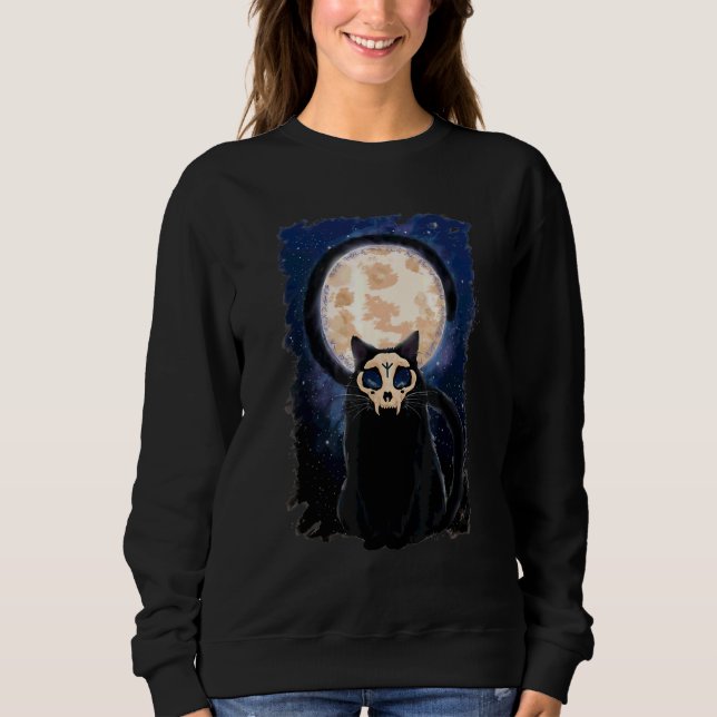 Sweatshirt Chat Masque De Crâne Avec Costume Gothique De Lune (Devant)