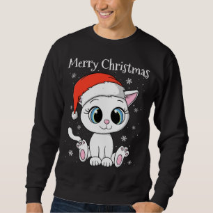Sweatshirt Chat mignon avec chapeau de Noël Joyeux Noël