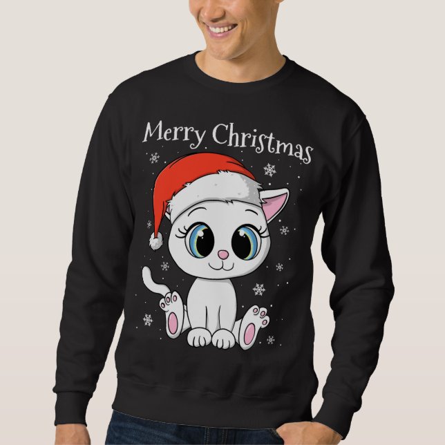 Sweatshirt Chat mignon avec chapeau de Noël Joyeux Noël (Devant)