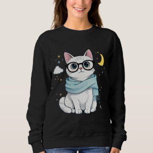 Sweatshirt Chat mignon et nerd avec lunettes et écharpe