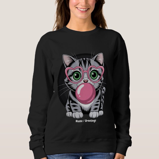 Sweatshirt Chat Mignon Kitty Mangeant de la Gomme et Faisant  (Devant)