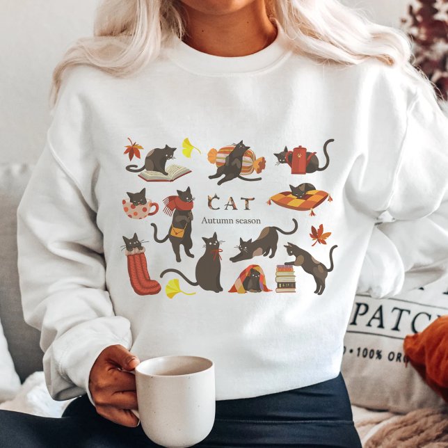 Sweatshirt Chat mignonne Saison Automne Bonjour Automne (Créateur téléchargé)