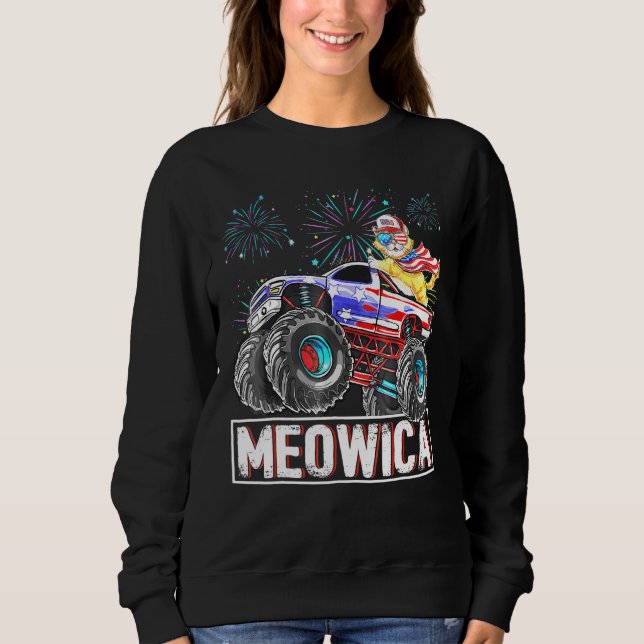 Sweatshirt Chat Monster équitation Camion Américain Drapeau P (Devant)