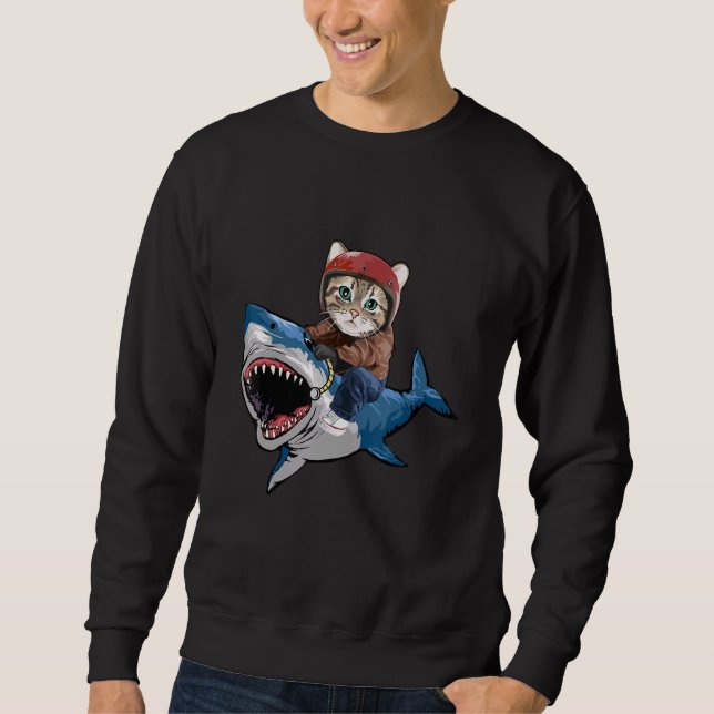 Sweatshirt Chat Monter Un Chat De Requin Drôle Chat Requin (Devant)