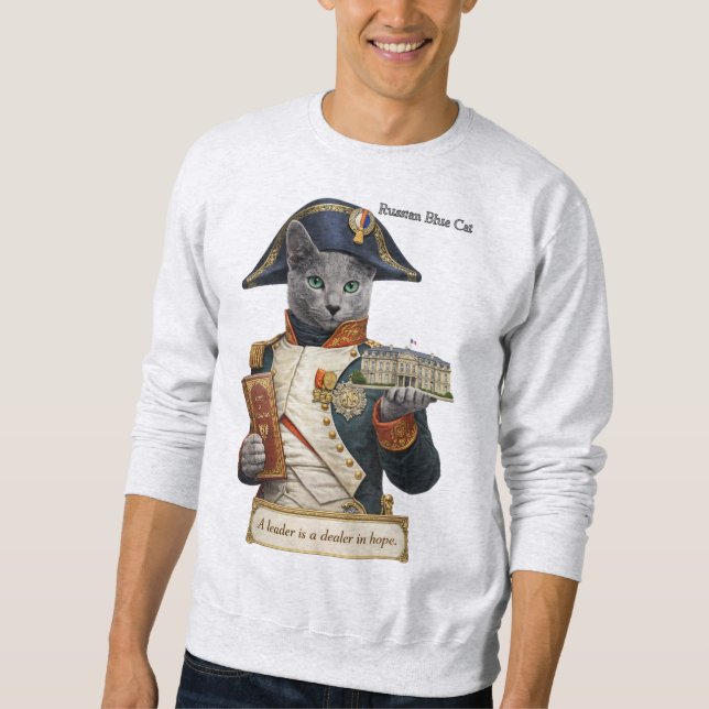 Sweatshirt Chat Napoléon Bonaparte Bleu Russe (Devant)