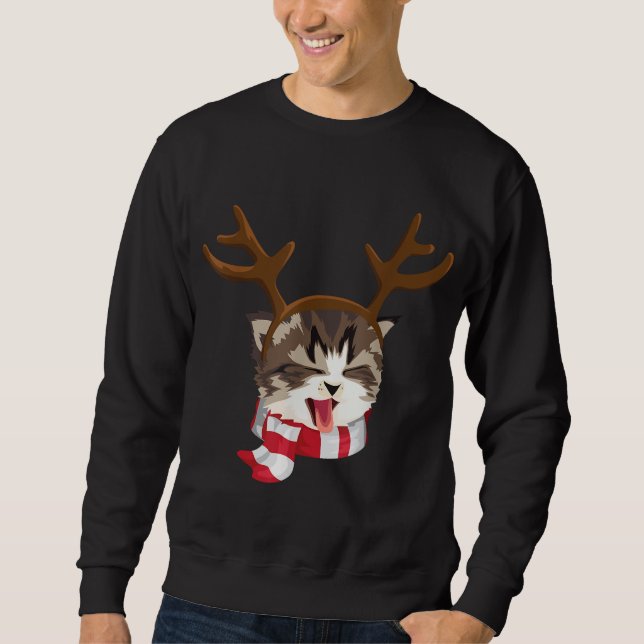 Sweatshirt Chat Noël Reindeer Antlers Funny Catmas (Devant)