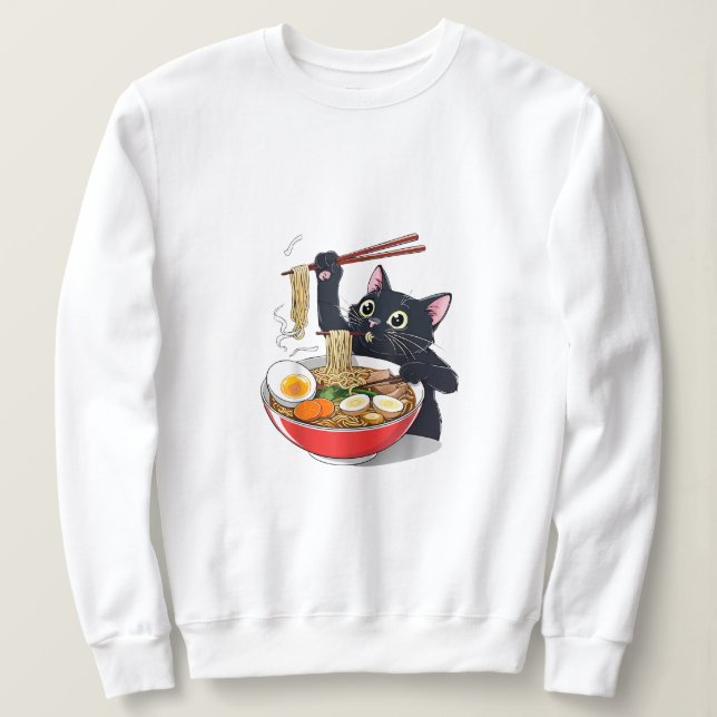 Sweatshirt "Chat noir affamé avec Ramen" (Design devant)