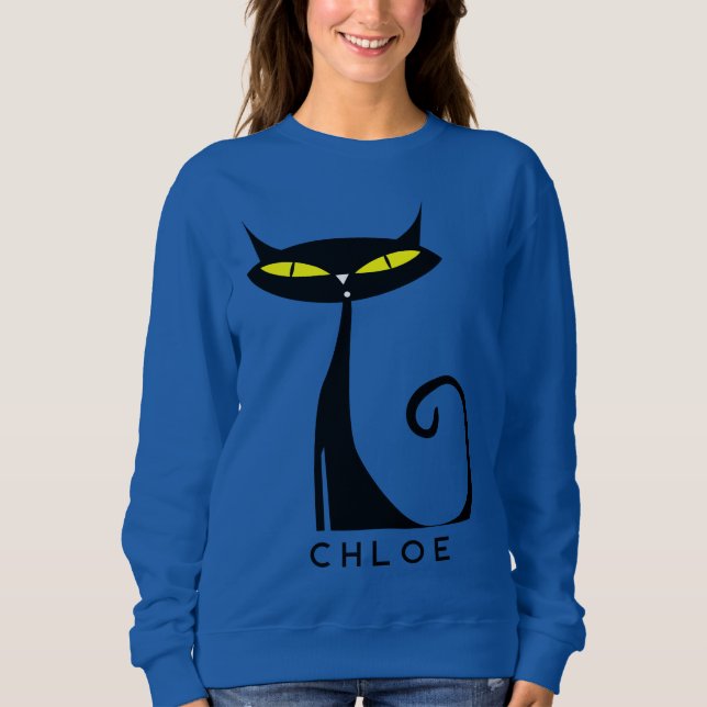 Sweatshirt Chat noir atomique moderne du milieu du siècle (Devant)