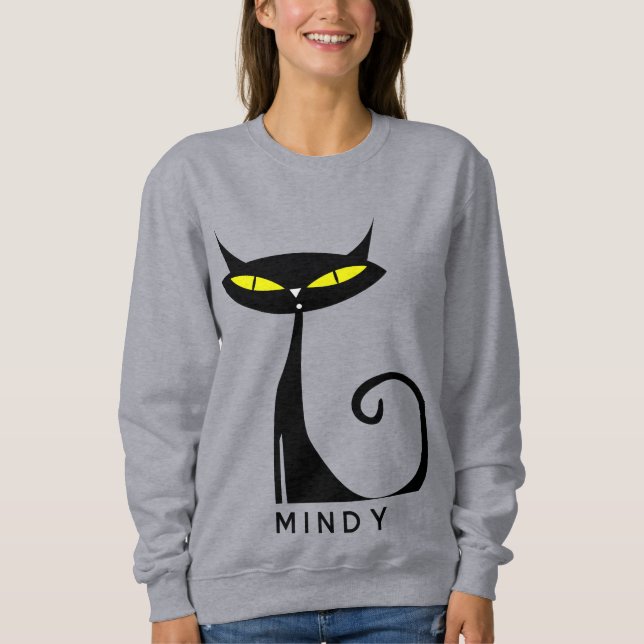 Sweatshirt Chat noir atomique moderne du milieu du siècle (Devant)