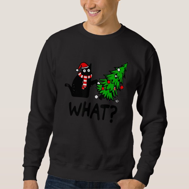 Sweatshirt Chat Noir Cadeau Poussant Arbre de Noël Sur Chat W (Devant)