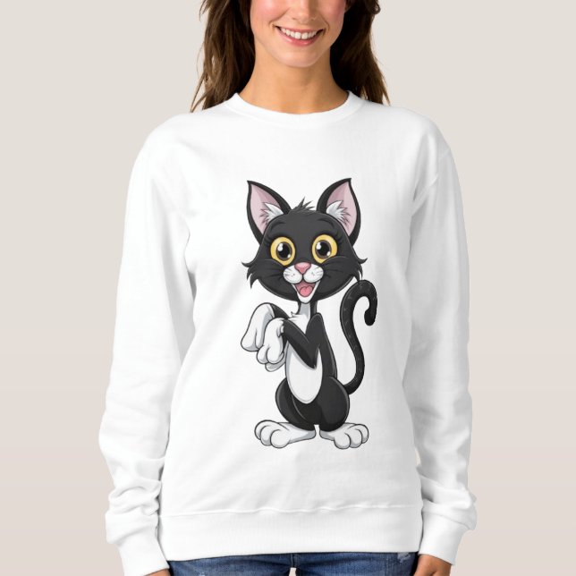 Sweatshirt Chat noir de dessin animé aux yeux jaune vif (Devant)