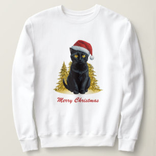 Sweatshirt Chat Noir de Noël tendance à Santa Hat