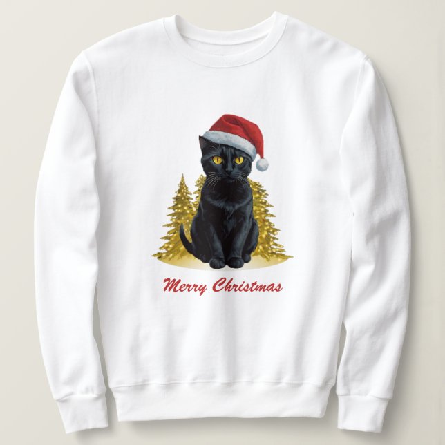 Sweatshirt Chat Noir de Noël tendance à Santa Hat (Design devant)