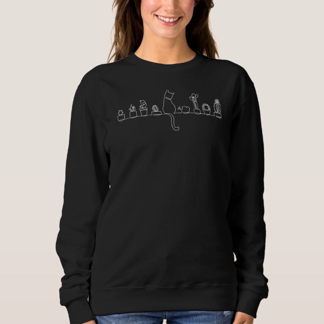 Sweatshirt Chat Noir Et Plante Cactus Chat Lady Plan De Jardi (Devant)