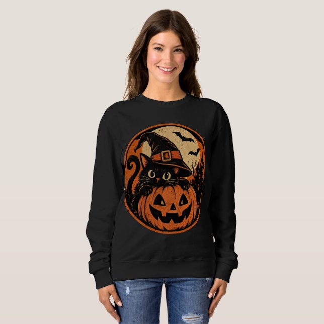 Sweatshirt Chat noir Halloween  (Devant entier)