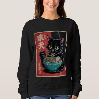 Sweatshirt Chat noir japonais mangeant de la nourriture pour