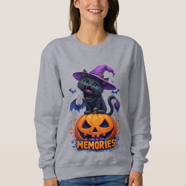 Sweatshirt Chat noir joueur avec un chapeau de sorcière (Devant)