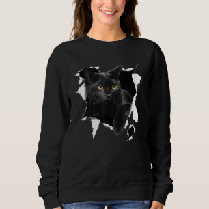 Sweatshirt Chat Noir Torn Tissu Chat