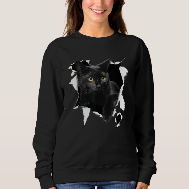 Sweatshirt Chat Noir Torn Tissu Chat (Devant)