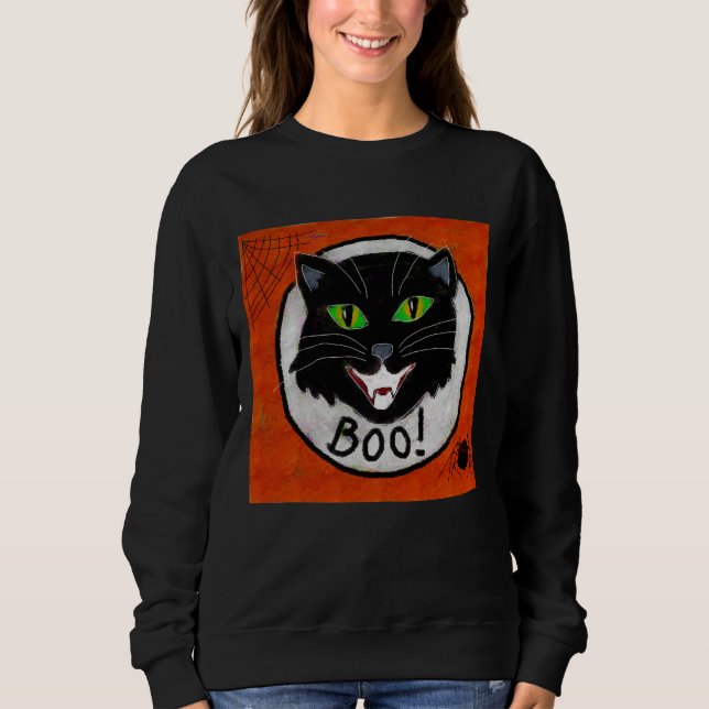Sweatshirt Chat noir Visage Halloween Art Abstrait à porter (Devant)