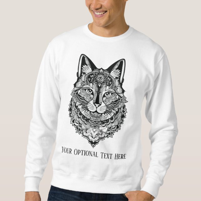 Sweatshirt Chat ornemental texte personnalisé (Devant)