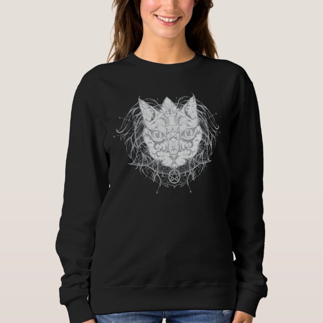 Sweatshirt Chat Pagan Sorcière Wicca Phases Cachées Lune Du W (Devant)