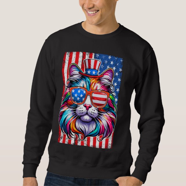 SWEATSHIRT CHAT PATRIOTIQUE AMÉRICAIN DRAPEAU 4 JUILLET (Devant)