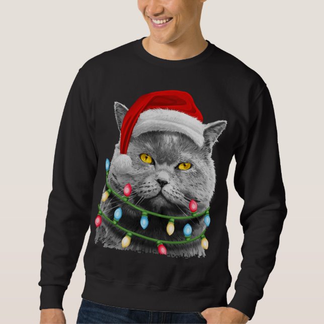 Sweatshirt Chat Père Noël Noël Arbre Lumières Noël Filles gar (Devant)