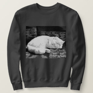 Sweatshirt Chat perse blanc couché
