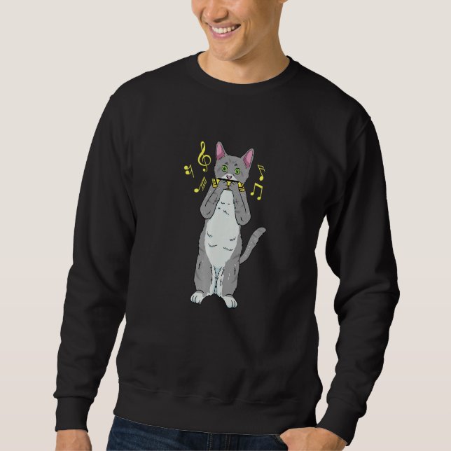 Sweatshirt Chat Playing Harmonica Harmoniciste (Devant)