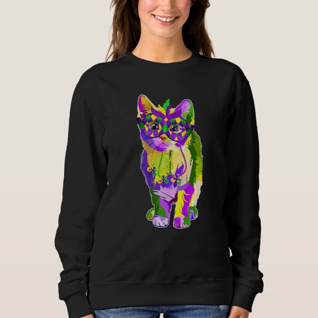 Sweatshirt Chat portant le masque de carnaval Mardi Gras Chat (Devant)