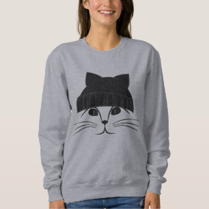 Sweatshirt Chat portant un Casquette laineux