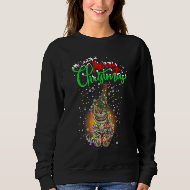 Sweatshirt Chat portant un chapeau de sapin de Noël pour chat (Devant)