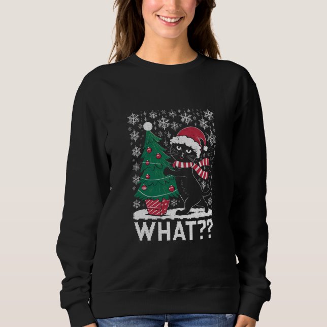 Sweatshirt Chat Quel Drôle De Chat Noir Poussant L'arbre De N (Devant)