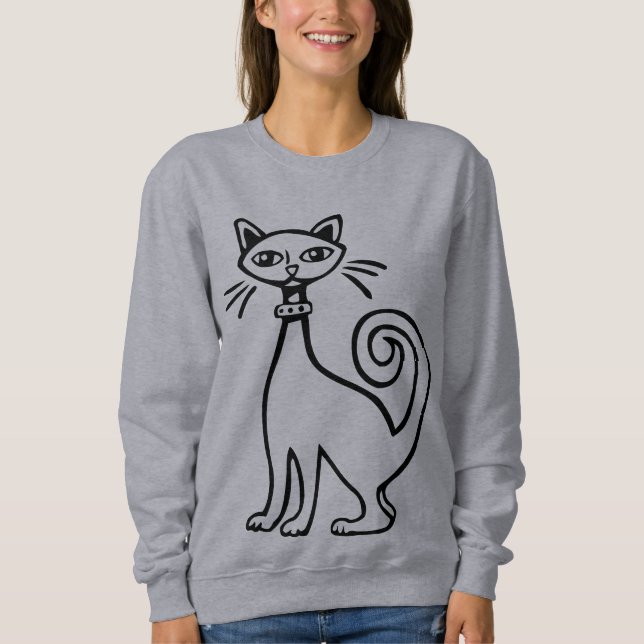 Sweatshirt Chat rétro - Noir et Blanc (Devant)
