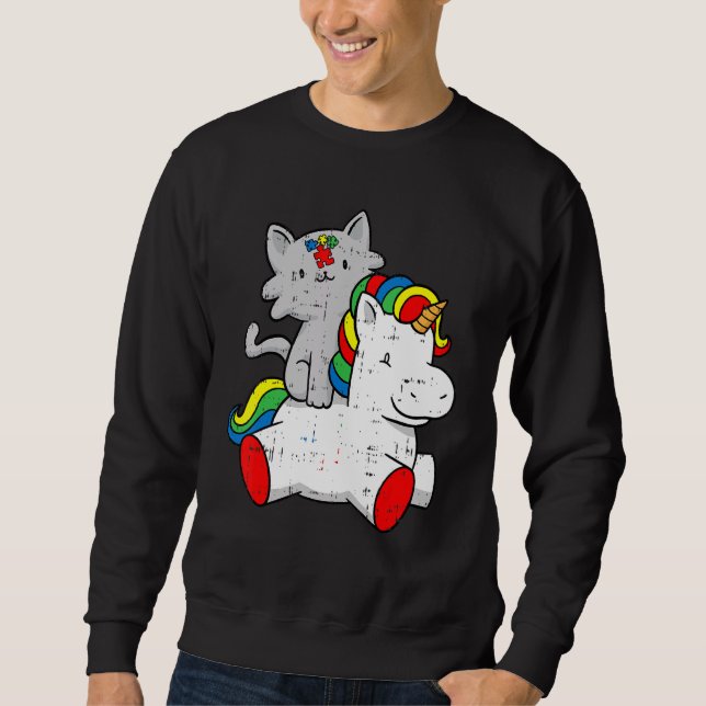 Sweatshirt Chat Riding Unicorn Sensibilisation sur l'autisme  (Devant)